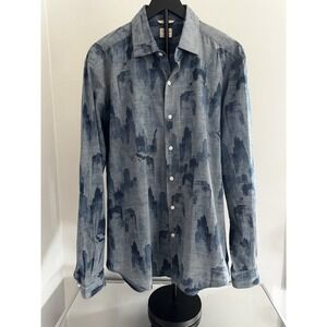 Culturata Shirt Men XL Blue Abstract Print Tailored Fit Made In Italy Cotton